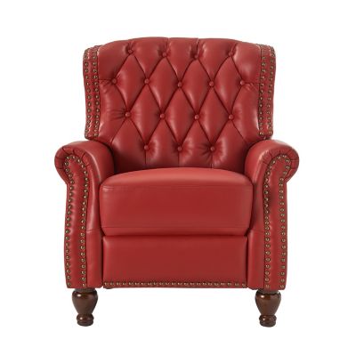 Justine Wooden Upholstery Genuine Leather Recliner with Tufted Back