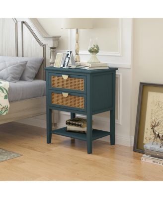 Rattan 2-Drawer Side Table