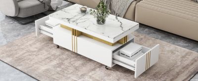 Luxury Marble Top Coffee Table With Wheels
