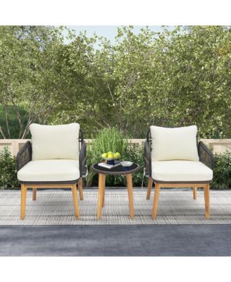 3 PCS Patio Furniture Set with Cushioned Chairs and Tempered Glass Side Table