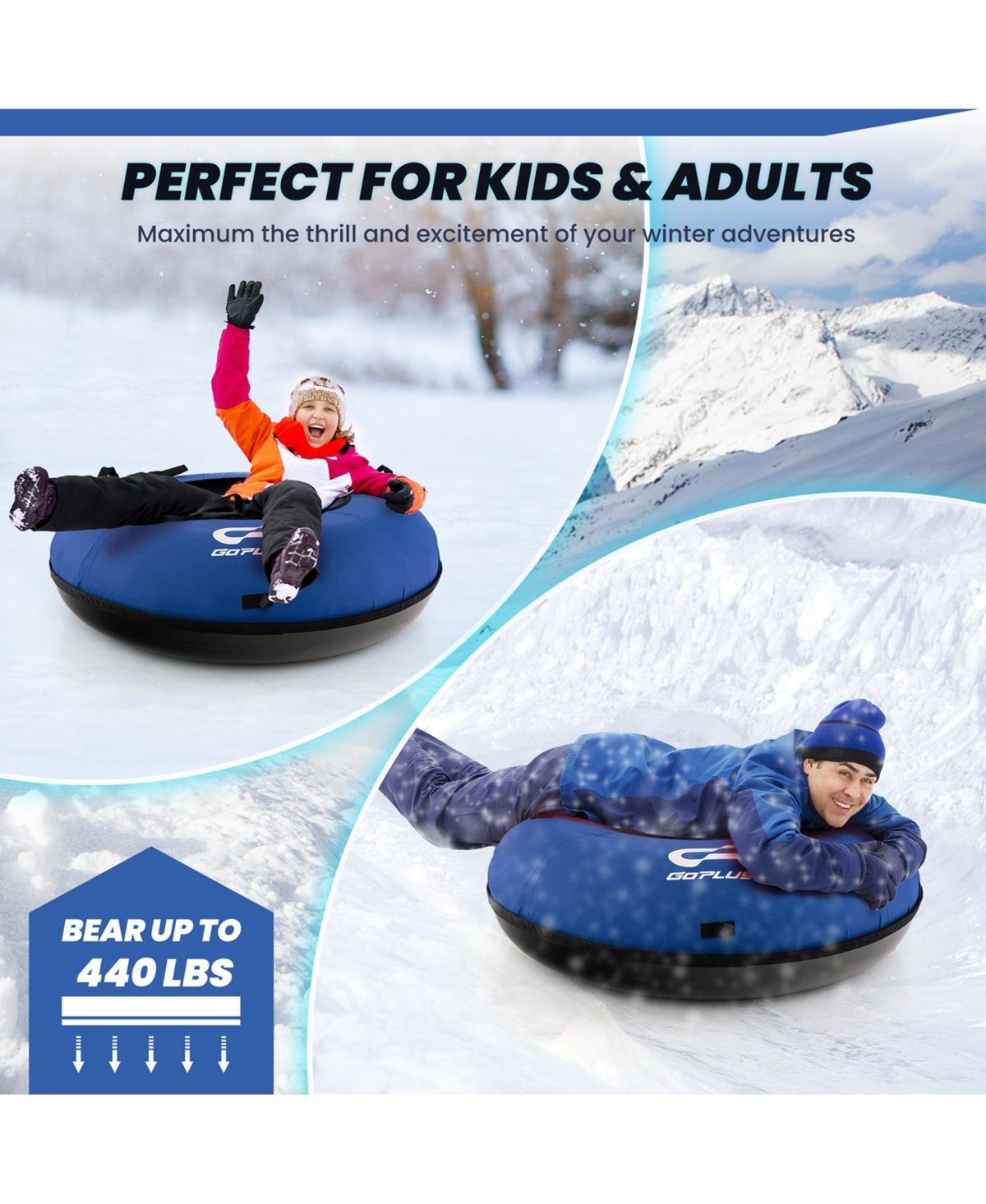 Costway Heavy-Duty Inflatable Snow Tube for Sledding with Tire Pump & Tow Strap