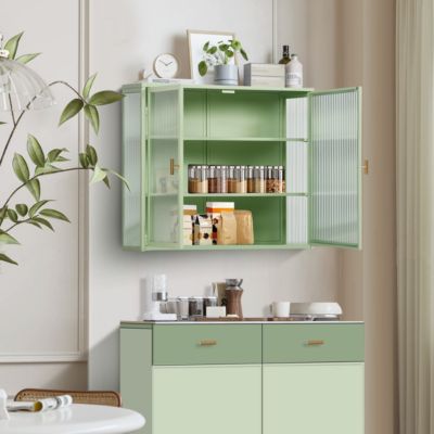 Modern Mint Green Two-Door Wall Cabinet with Three-Tier Storage