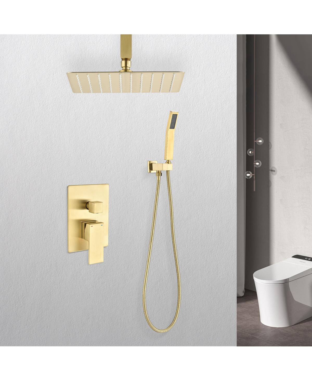 Ceiling Mounted Shower System Combo Set With Handheld And 16" Shower Head - Gold