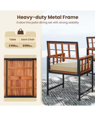 7 PCS Patio Dining Set Outdoor Acacia Wood Table with Soft Cushions Umbrella Hole