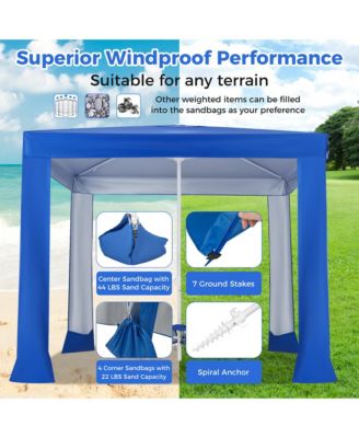 UPF 50+ Beach Tent 6.6ft x 6.6ft Beach Cabana with Folding Table, 5 Sandbags