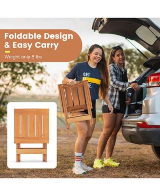 14" Compact Folding Side Table with Slatted Tabletop Stable Triangular Structure