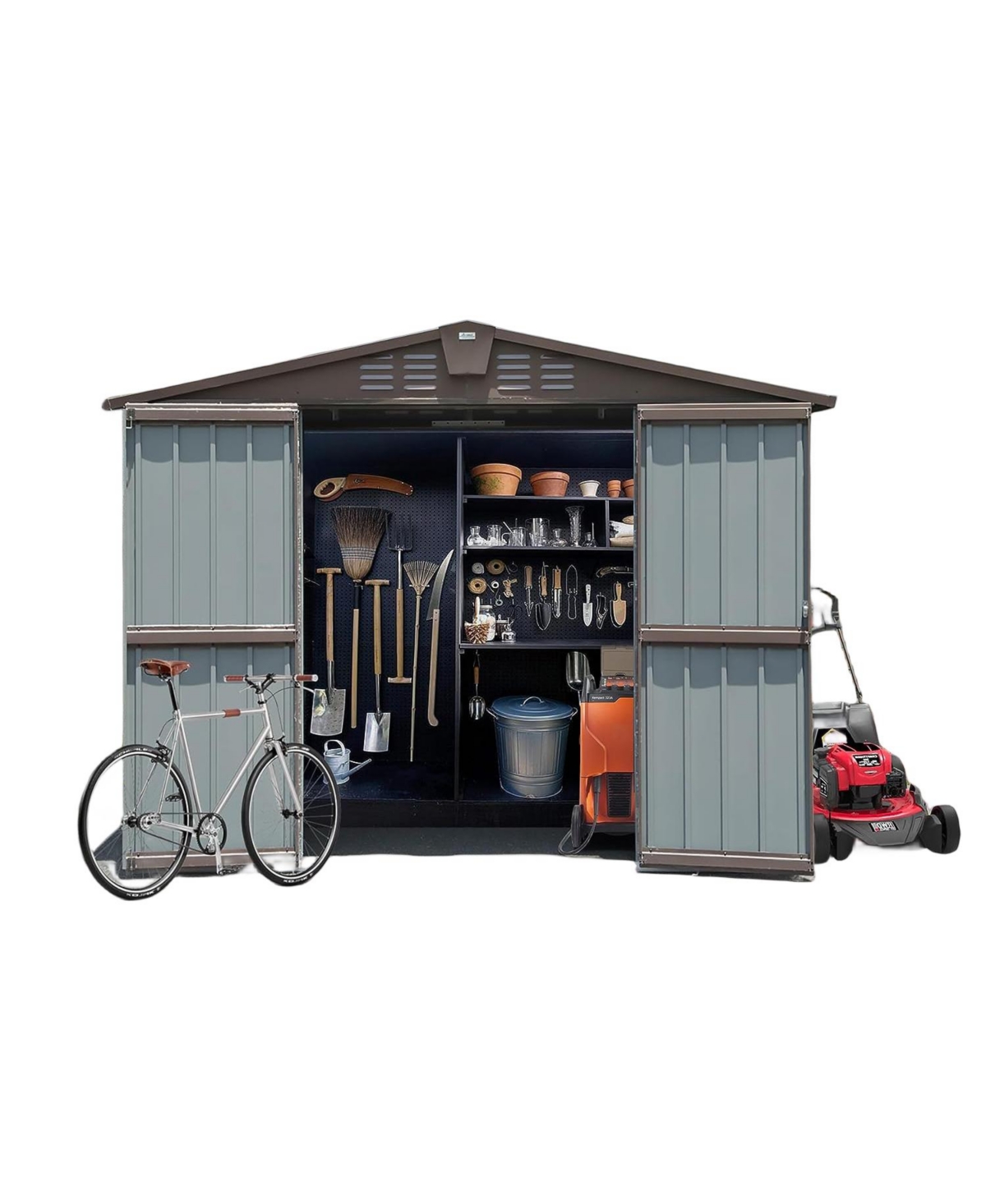 Metal Outdoor Storage Shed 8.2' x 6.2' with Double Doors - Brown