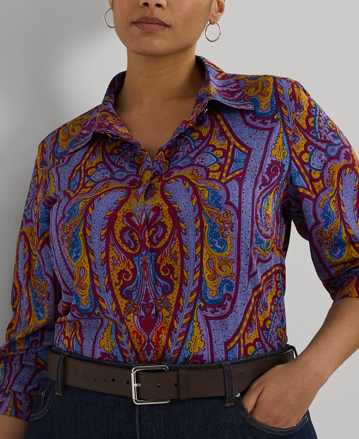 Lauren Ralph Lauren Plus Size Collared Paisley Shirt