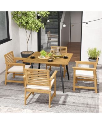 4-Person 42.5" Outdoor Dining Table with 1.9" Umbrella Hole, Adjustable Foot Pads