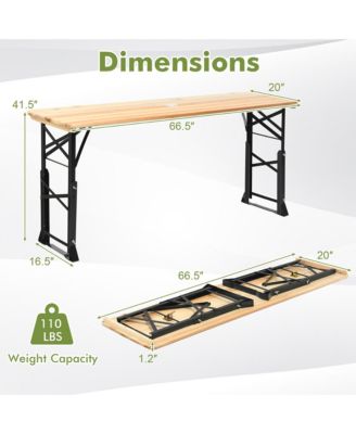 5.5 Ft Outdoor Folding Wood Picnic Table Height Adjustable Metal Frame