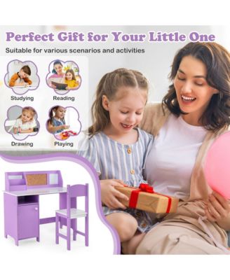 Kids Desk and Chair Set Study Writing Workstation with Bookshelf & Bulletin Board