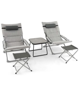 5pcs Patio Folding Sling Chair Set Ottoman Table Portable Headrest Outdoor Beach