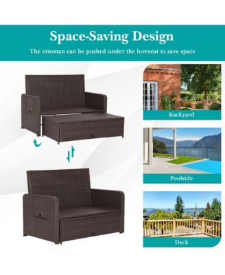 Patio Rattan Loveseat Set Daybed Lounge Storage Ottoman Side Tables Adjust