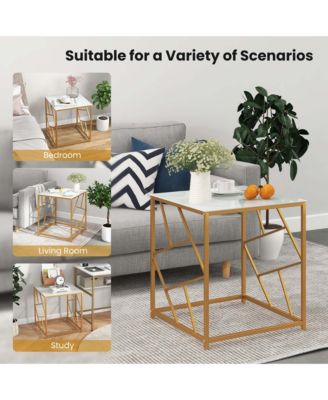 1PC 19.5'' Side Table Square Bedside Sofa Accent Coffee Table with Tempered Glass Top