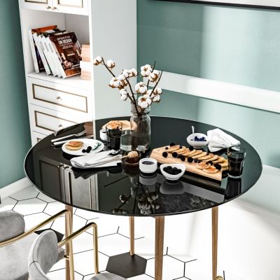 36" Tempered Glass Tabletop, 1/4" Thick, Black, Polished Edge