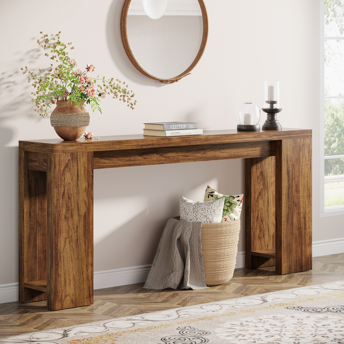 Tribesigns 70.9-Inch Long Console Table, Farmhouse Wooden Entryway Sofa Table Behind Couch, Narrow Entry Console