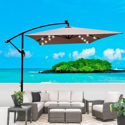 Solar Powered LED Patio Umbrella, 8 Ribs, Crank and Cross Base