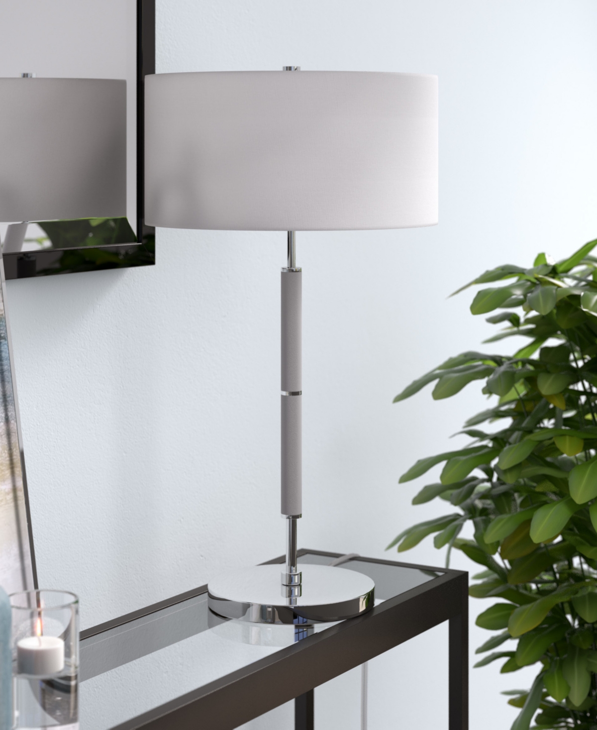 Hudson & Canal Simone 25" Tall 2-light Table Lamp With Fabric Shade In Cool Grey,nickel