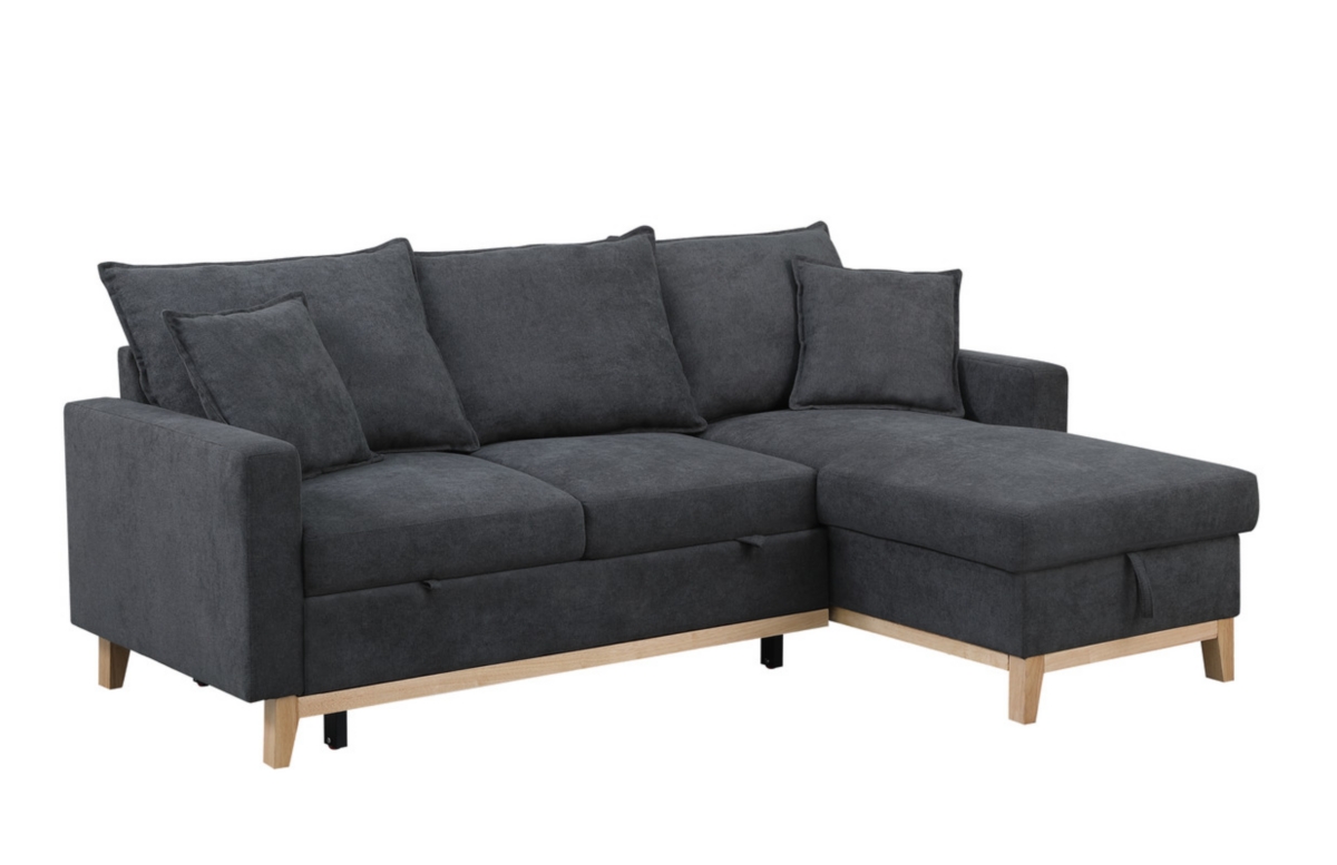 Streamdale Furniture Colton Dark Gray Woven Reversible Sleeper Sectional Sofa With Storage Chaise