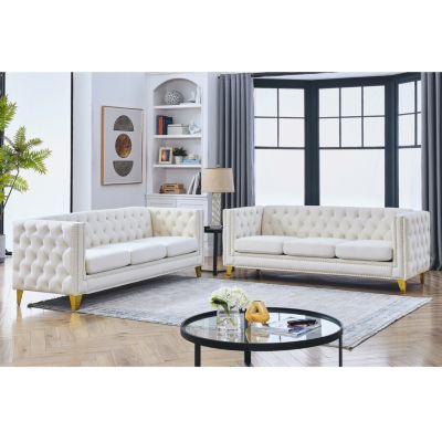 Streamdale Beige Velvet Sofa Set, Modern, 2 Pieces