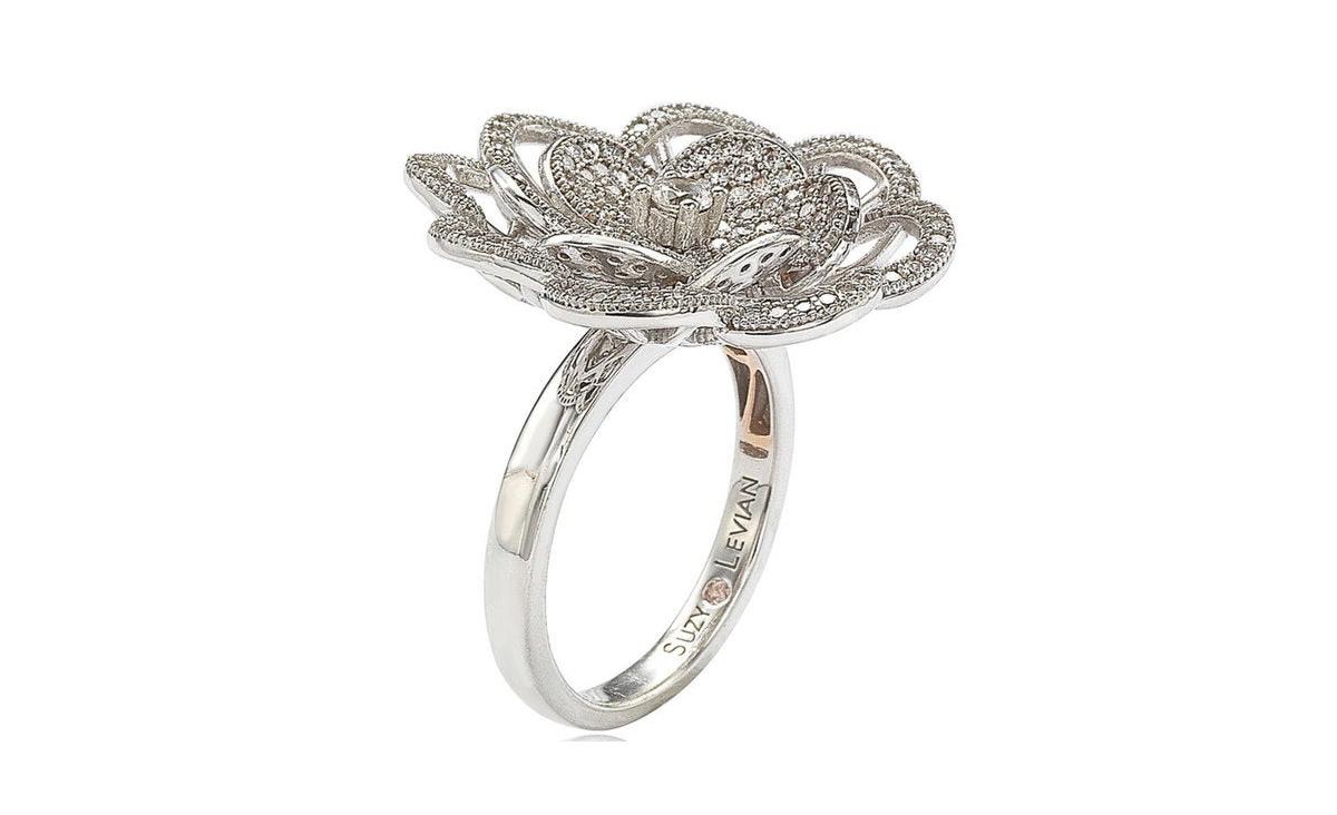 Suzy Levian Sterling Silver Cubic Zirconia Flower Ring - White