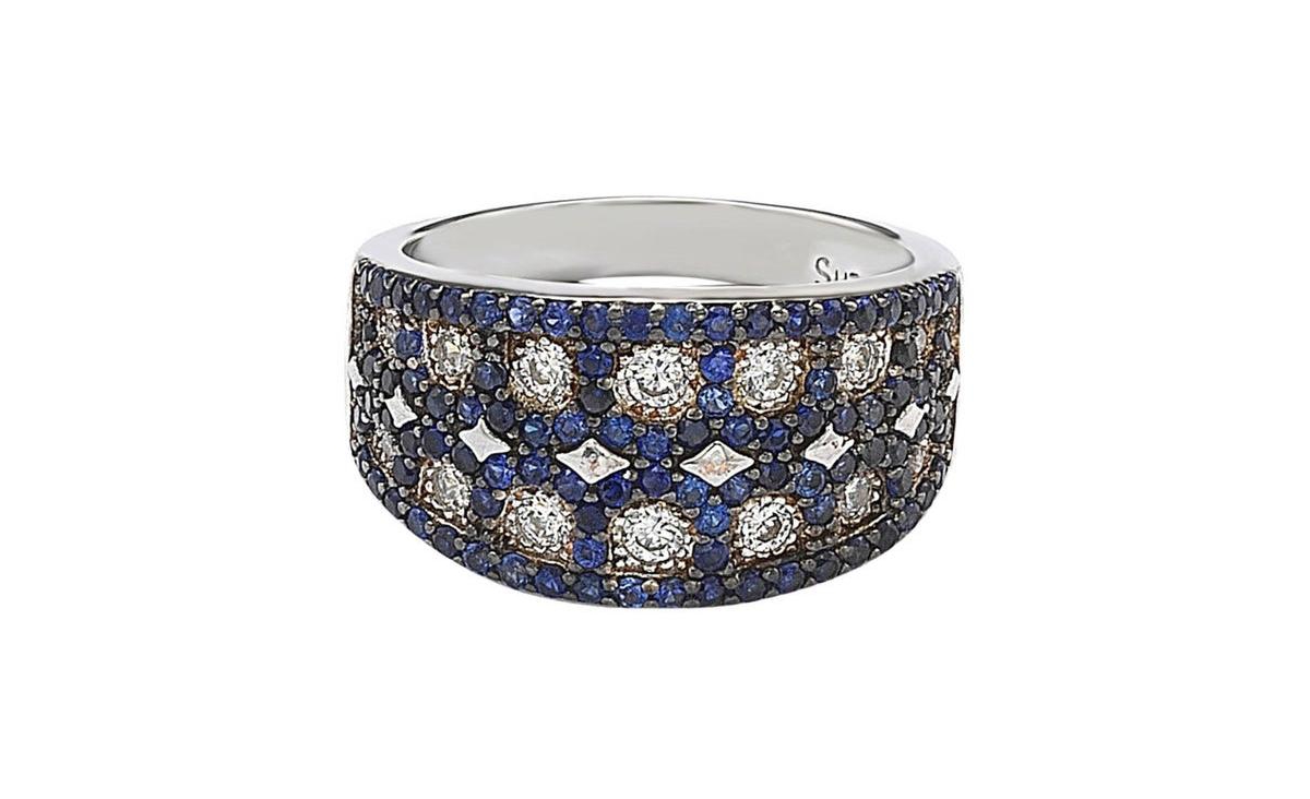 Suzy Levian New York Suzy Levian Sterling Silver Cubic Zirconia& White Mosaic Ring - Blue