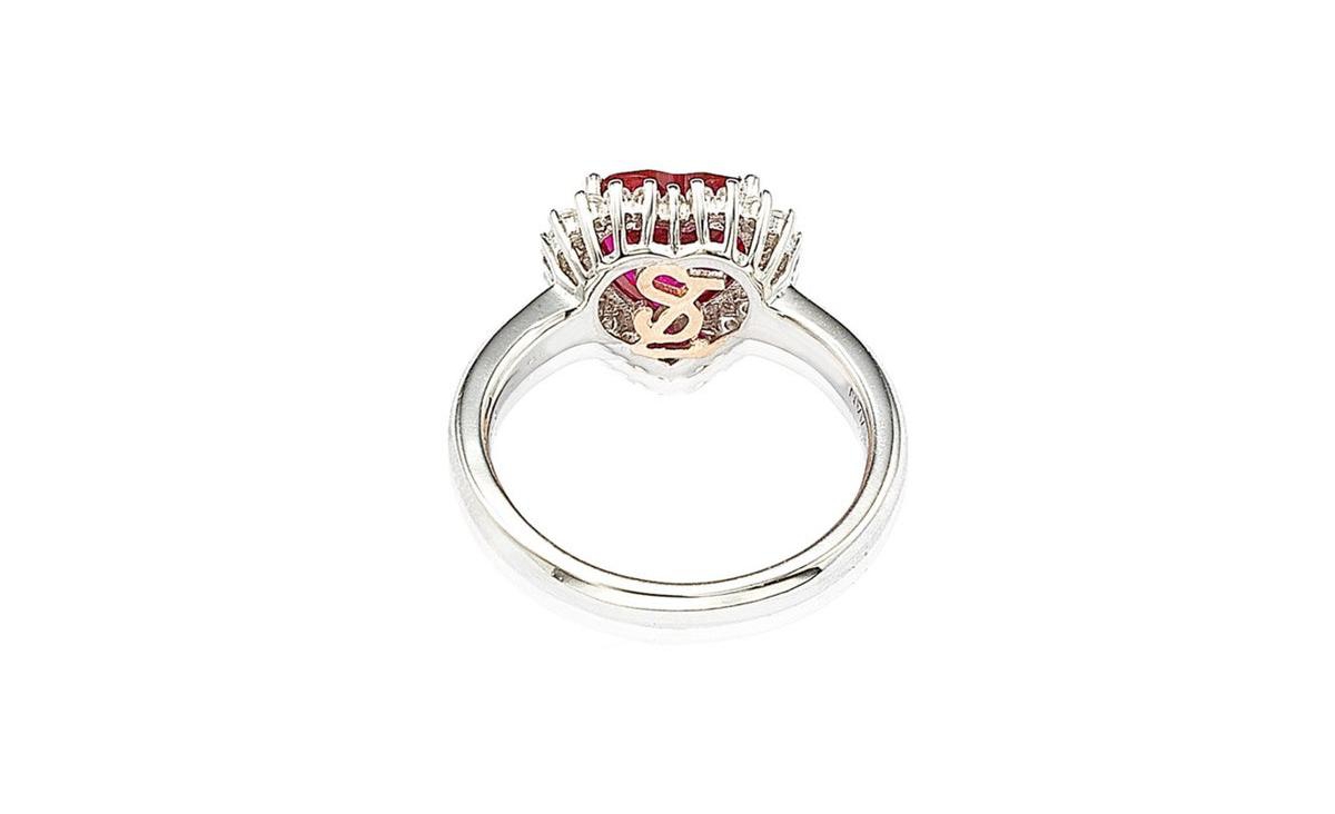 Suzy Levian New York Suzy Levian Sterling Silver Cubic ZirconiaHeart Halo Ring - Red