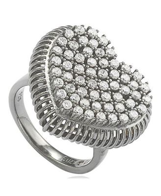 Suzy Levian Sterling Silver Cubic Zirconia Pave Heart Elevated Statement Ring