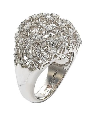 Suzy Levian Sterling Silver Cubic Zirconia Double Layer Open Web Ring