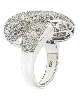 Suzy Levian Sterling Silver Cubic Zirconia Pave Puff "X" Ring