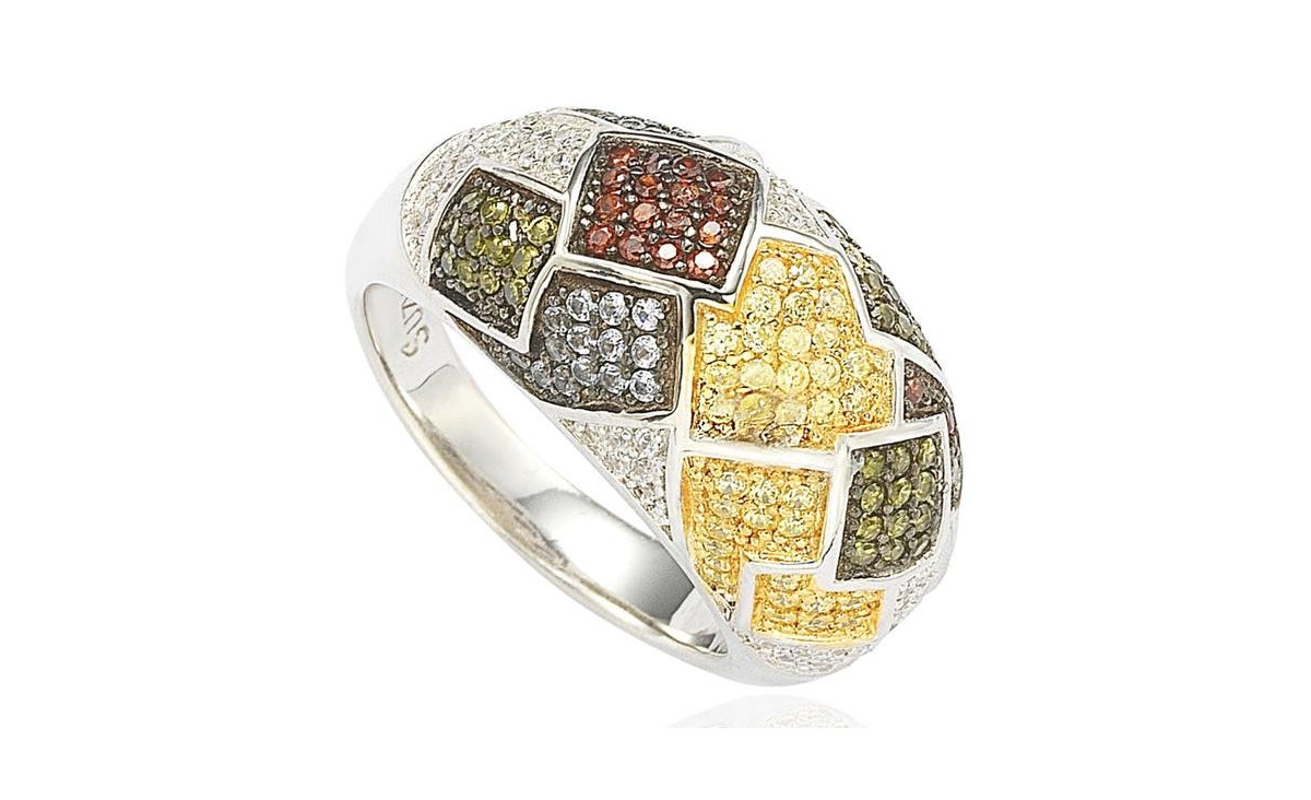 Suzy Levian Sterling Silver Cubic Zirconia Patched Exotic Ring - Silver
