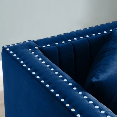 Modern Blue Velvet Sofa Loveseat Set With Pillows