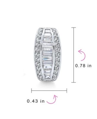 Statement CZ Baguette Half Hoop Earrings Prom Holiday Party Pierced Ear Stabilizing Omega Clip Back Rhodium Plated Brass