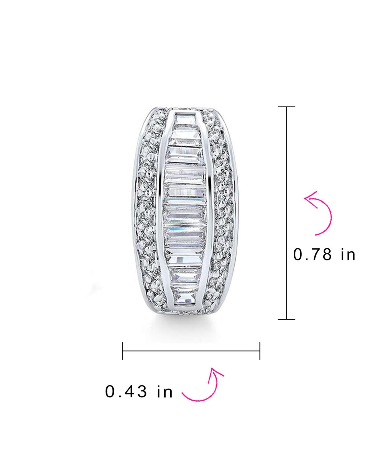 Bling Jewelry Statement Cz Baguette Half Hoop Earrings Prom Holiday Party For Pierced Ear Stabilizing Omega Clip Back Rhodium Plated Brass
