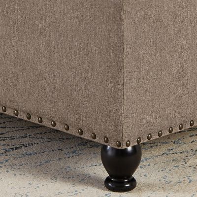 Linen Upholstered Storage Ottoman/coffee table with Wooden Legs