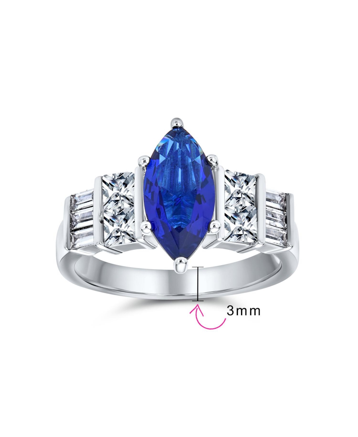 Bling Jewelry Art Deco Style 3CT Cubic Zirconia Cz Pave RoyalMarquise Solitaire RoyalCz Promise Ring For Women Sterling Silver - Blue