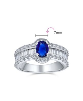 Art Deco Style Halo Royal Blue Oval Solitaire Promise Ring  Sterling Silver