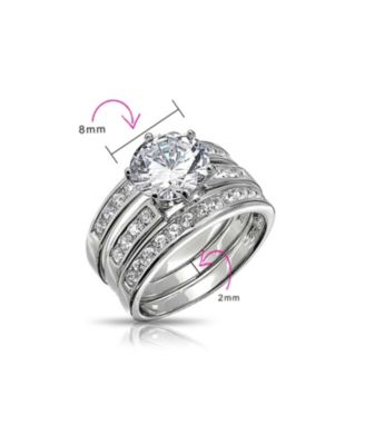 3.5CT Round Solitaire CZ 3 Row Pave Band Guard Enhancers  Promise Ring Band Set Sterling Silver