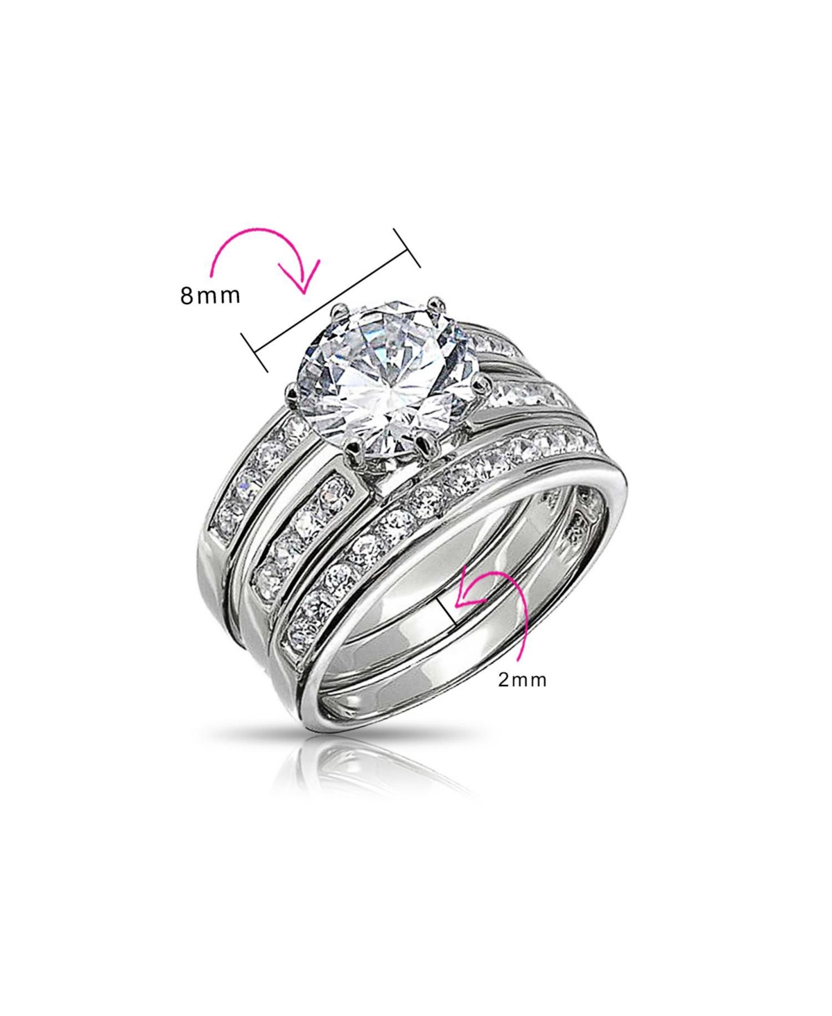 Bling Jewelry 3.5CT Round Solitaire Cz 3 Row Pave Band Guard Enhancers Promise Ring Band Set For Women Sterling- Silver