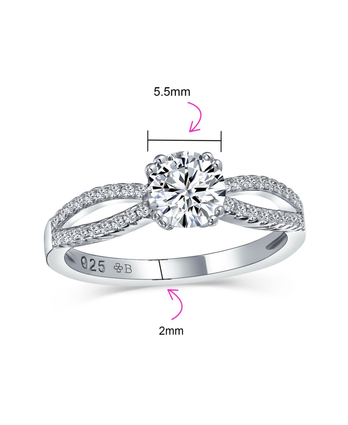 Bling Jewelry 1CT Delicate Round Solitaire Cz Promise Ring For Women Sterling Silver Pave Split Infinity Band