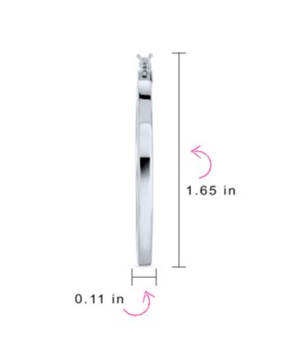 Simple Large Round Flat Square Tube Big Hoop Earrings Sterling Silver Hinged Notched Post 1.65 Inch Diameter