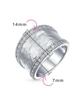 Modern Style CZ Accent Band Fashion Statement Brushed Hammered Wide Band Ring Yellow Gold Plated Brass Or Rhodium Plated Brass