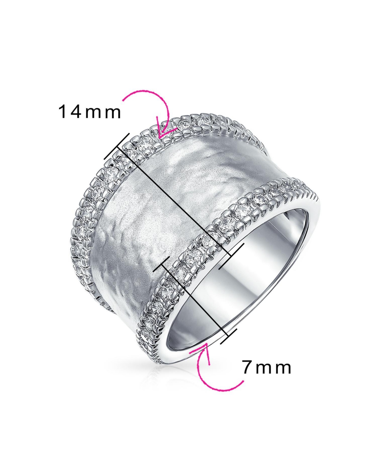 Bling Jewelry Modern Style Cz Accent Band Fashion Statement Brushed Hammered Matte Finish Wide Band Ring For Women Yellow Gold Plated Brass Or Rhodium