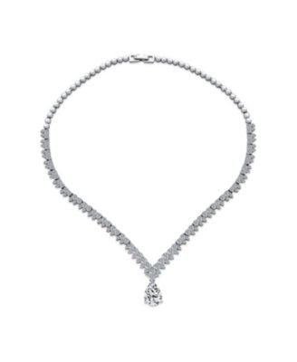 Art Deco Leaf Teardrop CZ Choker Necklace and Earrings Jewelry Set Silver