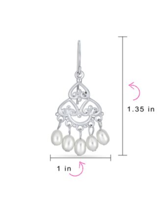 White Freshwater Cultured Pearl Filigree Dangle Chandelier Earrings Sterling Silver