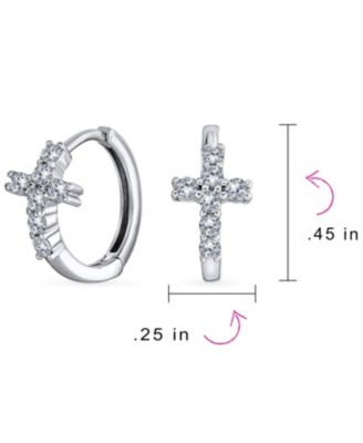 Spiritual Small Religious Kpop CZ Cross Huggie Small Hoop Earrings Pave Cubic Zirconia Sterling Silver