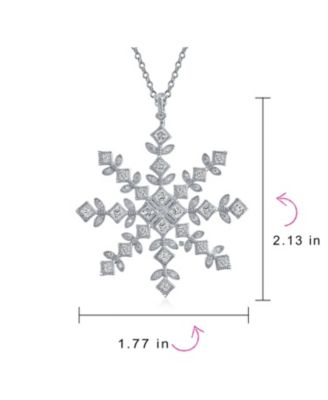 Cubic Zirconia CZ Holiday Party Winter Christmas Large Snowflake Pendant Necklace For Women Sterling Silver
