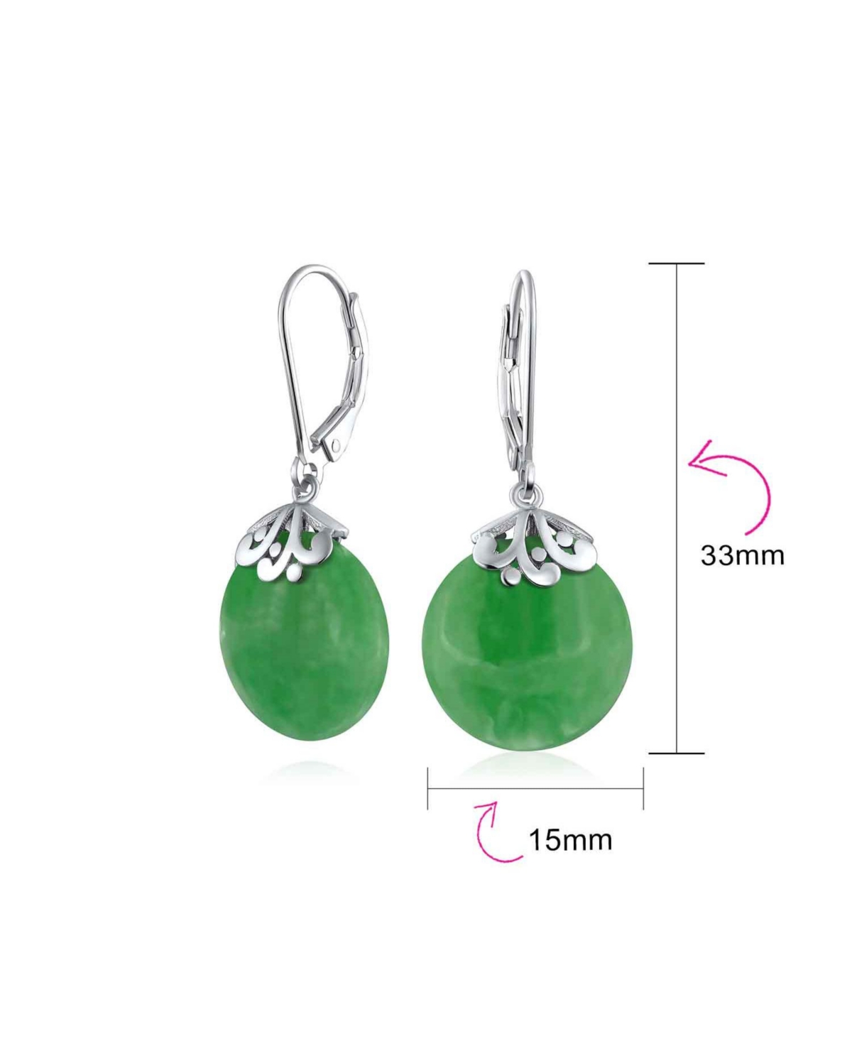 Bling Jewelry Western Style Filigree Lever Back s Green Dyed Natural Jade Flat Round Circle Disc Dangle Drops Earrings For Women Sterling Silver - Gre