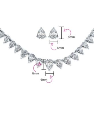 Classic Graduated Teardrop AA CZ Statement Collar Tennis Necklace Stud Earrings Jewelry Set Prom Pageant