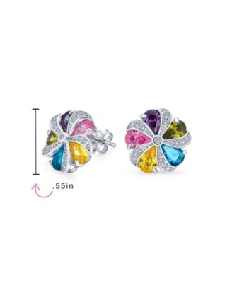 Rainbow Colorful Statement Multicolor CZ Swirling Circle Button Flower Stud Earrings
